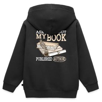 Posez-moi des questions sur mon livre, publié Auteur 2 - Sweat Premium à capuche zippé enfant bio - noir - Dos - AI Model Kid Male (0cm)