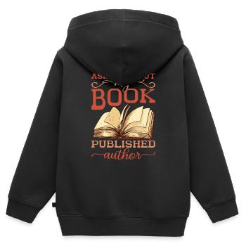 Posez-moi des questions sur mon livre, publié Auteur 3 - Sweat Premium à capuche zippé enfant bio - noir - Dos - AI Model Kid Male (0cm)