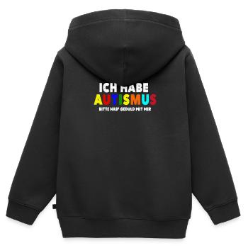 Ich habe Autismus Bitte habe Geduld mit mir - Kinder Premium Organic Zip Hoodie - Schwarz - Hinten - AI Model Kid Male (0cm)