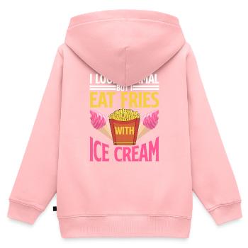 I Look Normal But I Eat Fries With Ice Cream 2 - Kinder Premium Organic Zip Hoodie - Rosa - Hinten - AI Model Kid Female (0cm)