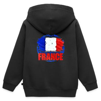 Frankreich - Kinder Premium Organic Zip Hoodie - Schwarz - Hinten - AI Model Kid Male (0cm)