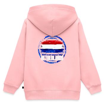 Pays-Bas - Sweat Premium à capuche zippé enfant bio - rose - Dos - AI Model Kid Female (0cm)