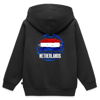 Pays-Bas - Sweat Premium à capuche zippé enfant bio - noir - Dos - AI Model Kid Male (0cm)