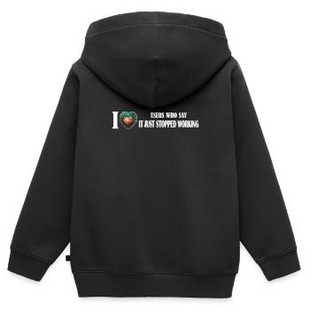 L'amour tendre des techniciens : Quand les - Sweat Premium à capuche zippé enfant bio - noir - Dos - AI Model Kid Male (0cm)
