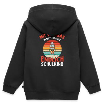 Mit Vollgas in die 1. Klasse - Kinder Premium Organic Zip Hoodie - Schwarz - Hinten - AI Model Kid Male (0cm)