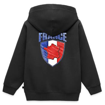 Frankreich - Kinder Premium Organic Zip Hoodie - Schwarz - Hinten - AI Model Kid Male (0cm)