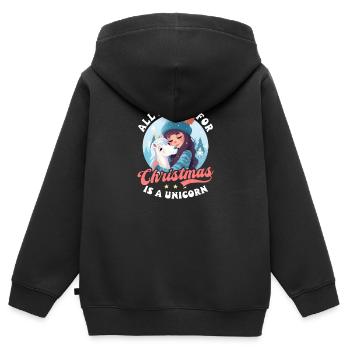 Weihnachten Einhorn Alles was ich will ist Einhorn - Kinder Premium Organic Zip Hoodie - Schwarz - Hinten - AI Model Kid Male (0cm)