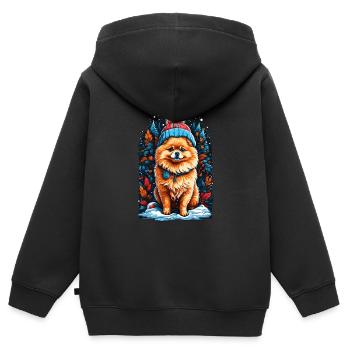 Pomeranian with winter hat happy Pomeranian - Kids Premium Organic Zip-up Hoodie - black - Back - AI Model Kid Male (0cm)