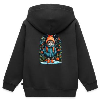Shorthair cat with winter hat happy - Kids Premium Organic Zip-up Hoodie - black - Back - AI Model Kid Male (0cm)
