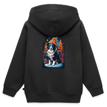 Border Collie With Winter Hat Happy Border - Kids Premium Organic Zip-up Hoodie - black - Back - AI Model Kid Male (0cm)