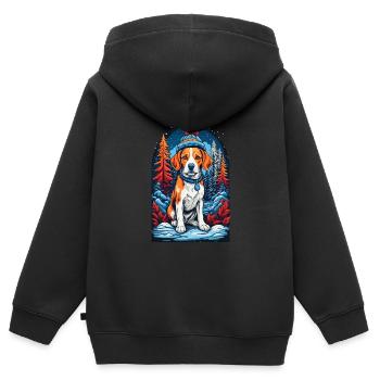 Beagle with winter hat Happy Beagle - Kids Premium Organic Zip-up Hoodie - black - Back - AI Model Kid Male (0cm)