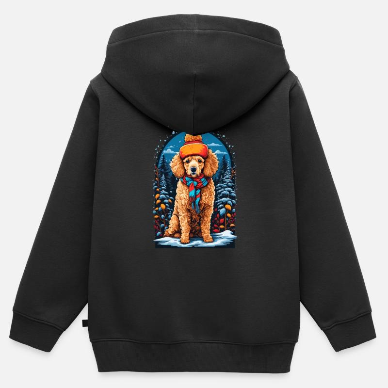 Caniche avec chapeau d’hiver Caniche heureux - Sweat Premium à capuche zippé enfant bio - noir