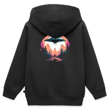 Alien Außerirdischer - Sweat Premium à capuche zippé enfant bio - noir - Dos - AI Model Kid Male (0cm)