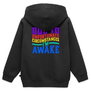 En raison de circonstances malheureuses, je suis éveillé 5 - Sweat Premium à capuche zippé enfant bio - noir - Dos - AI Model Kid Male (0cm)