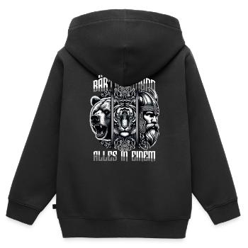 Bärtigermann alles in einem Wikinger - Kinder Premium Organic Zip Hoodie - Schwarz - Hinten - AI Model Kid Male (0cm)