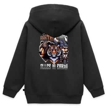 Bärtigermann alles in einem Wikinger - Kinder Premium Organic Zip Hoodie - Schwarz - Hinten - AI Model Kid Male (0cm)