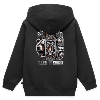 Bärtigermann alles in einem Wikinger - Kinder Premium Organic Zip Hoodie - Schwarz - Hinten - AI Model Kid Male (0cm)
