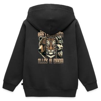Bärtigermann alles in einem Wikinger - Kinder Premium Organic Zip Hoodie - Schwarz - Hinten - AI Model Kid Male (0cm)
