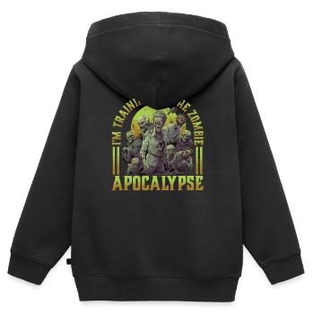 Je m’entraîne pour l’apocalypse zombie 16 - Sweat Premium à capuche zippé enfant bio - noir - Dos - AI Model Kid Male (0cm)