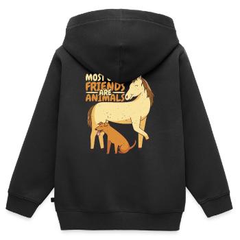 La plupart de mes amis sont des animaux 6 - Sweat Premium à capuche zippé enfant bio - noir - Dos - AI Model Kid Male (0cm)
