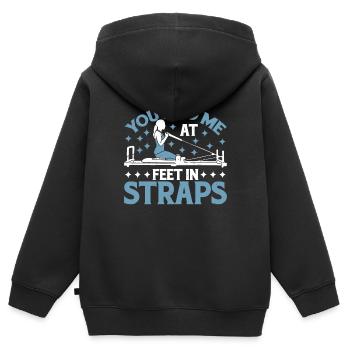 Tu m’as eu aux pieds dans les sangles 21 - Sweat Premium à capuche zippé enfant bio - noir - Dos - AI Model Kid Male (0cm)