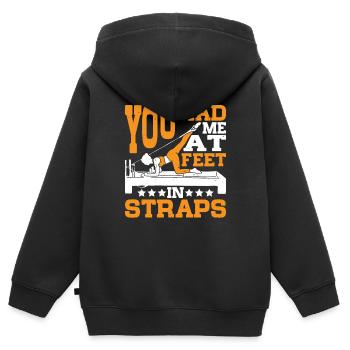 Tu m’as eu aux pieds dans les sangles 23 - Sweat Premium à capuche zippé enfant bio - noir - Dos - AI Model Kid Male (0cm)
