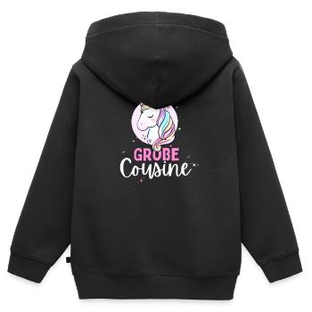 Ich werde große Cousine 2024 Einhorn Loading Süß - Kinder Premium Organic Zip Hoodie - Schwarz - Hinten - AI Model Kid Male (0cm)