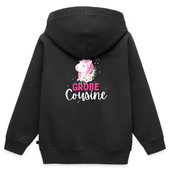 Ich werde große Cousine 2024 Einhorn Loading Süß - Kinder Premium Organic Zip Hoodie - Schwarz - Hinten - AI Model Kid Male (0cm)