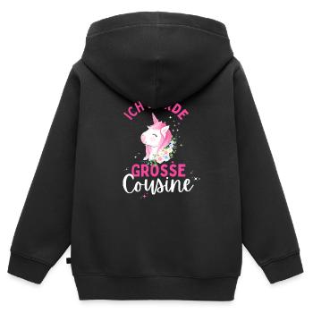Ich werde große Cousine 2024 Einhorn Loading Süß - Kinder Premium Organic Zip Hoodie - Schwarz - Hinten - AI Model Kid Male (0cm)