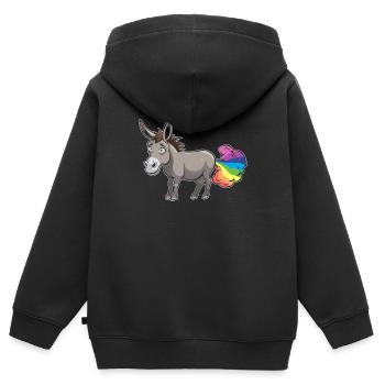 Muli Esel Lustig Regenbogenfurz - Kinder Premium Organic Zip Hoodie - Schwarz - Hinten - AI Model Kid Male (0cm)