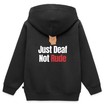 Juste sourd pas grossier sourd - Sweat Premium à capuche zippé enfant bio - noir - Dos - AI Model Kid Male (0cm)