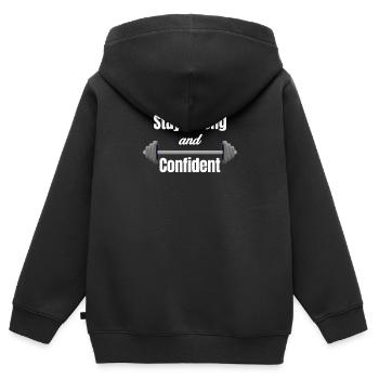 Restez fort et confiant - Sweat Premium à capuche zippé enfant bio - noir - Dos - AI Model Kid Male (0cm)