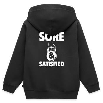 Douleur Et Satisfait 4 - Sweat Premium à capuche zippé enfant bio - noir - Dos - AI Model Kid Male (0cm)