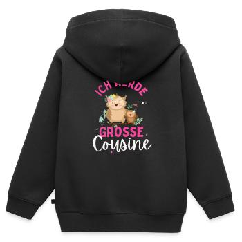 Ich werde große Cousine 2024 Eule Loading Süß - Kinder Premium Organic Zip Hoodie - Schwarz - Hinten - AI Model Kid Male (0cm)