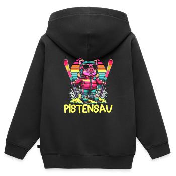 Pistensau - Perfekt für Skifahrer und Après-Ski - Kinder Premium Organic Zip Hoodie - Schwarz - Hinten - AI Model Kid Male (0cm)