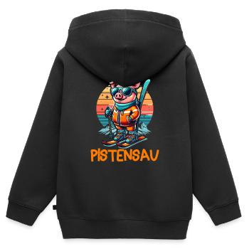 Pistensau - Perfekt für Skifahrer und Après-Ski - Kinder Premium Organic Zip Hoodie - Schwarz - Hinten - AI Model Kid Male (0cm)