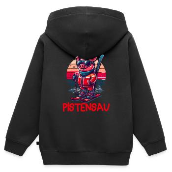 Pistensau - Perfekt für Skifahrer und Après-Ski - Kinder Premium Organic Zip Hoodie - Schwarz - Hinten - AI Model Kid Male (0cm)