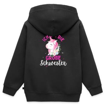 Ich werde große Schwester 2024 Einhorn Loading Süß - Kinder Premium Organic Zip Hoodie - Schwarz - Hinten - AI Model Kid Male (0cm)