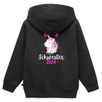 Ich werde große Schwester 2024 Einhorn Loading Süß - Kinder Premium Organic Zip Hoodie - Schwarz - Hinten - AI Model Kid Male (0cm)
