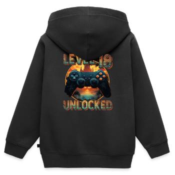 18e anniversaire Gamer Nerd contrôleur idée cadeau - Sweat Premium à capuche zippé enfant bio - noir - Dos - AI Model Kid Male (0cm)