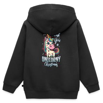 Je vous souhaite un Noël de Licorne - Sweat Premium à capuche zippé enfant bio - noir - Dos - AI Model Kid Male (0cm)