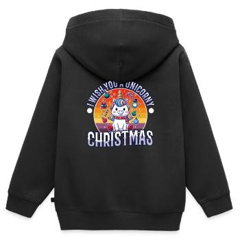 Je vous souhaite un Noël de Licorne - Sweat Premium à capuche zippé enfant bio - noir - Dos - AI Model Kid Male (0cm)