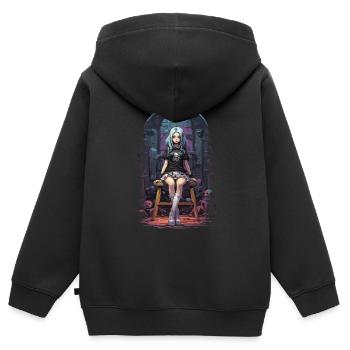 Kawaii Goth Pastel Anime e-girl Streetwear - Sweat Premium à capuche zippé enfant bio - noir - Dos - AI Model Kid Male (0cm)