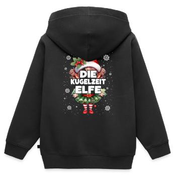 Kugelzeit Elfe Schwangere Elf Weihnachtsoutfit - Kinder Premium Organic Zip Hoodie - Schwarz - Hinten - AI Model Kid Male (0cm)