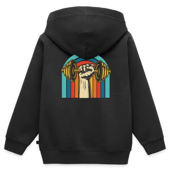 Fitness - Kinder Premium Organic Zip Hoodie - Schwarz - Hinten - AI Model Kid Male (0cm)