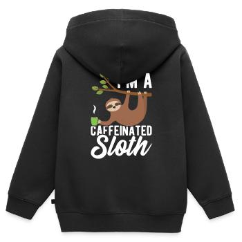 Je suis un paresseux caféiné - Sweat Premium à capuche zippé enfant bio - noir - Dos - AI Model Kid Male (0cm)