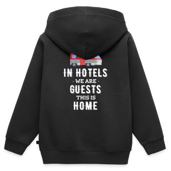 In Hotels Sind Wir Zu Gast, Das Ist Zuhause, - Kinder Premium Organic Zip Hoodie - Schwarz - Hinten - AI Model Kid Male (0cm)