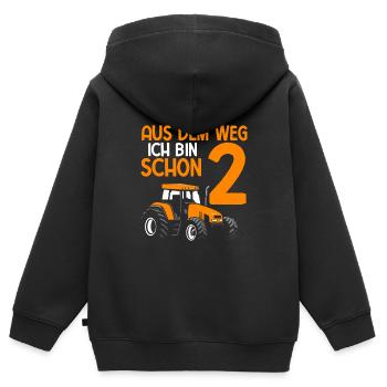 Aus Dem Weg Ich Bin Schon 2 Geburtstag Treckerfahr - Kinder Premium Organic Zip Hoodie - Schwarz - Hinten - AI Model Kid Male (0cm)
