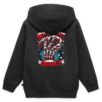 Griffes de canne en bonbon douces mais mortelles menaçantes - Sweat Premium à capuche zippé enfant bio - noir - Dos - AI Model Kid Male (0cm)