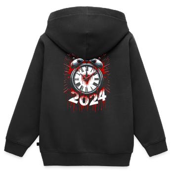 Horloge des éclaboussures de sang des années 80 Slasher horreur neuf - Sweat Premium à capuche zippé enfant bio - noir - Dos - AI Model Kid Male (0cm)
